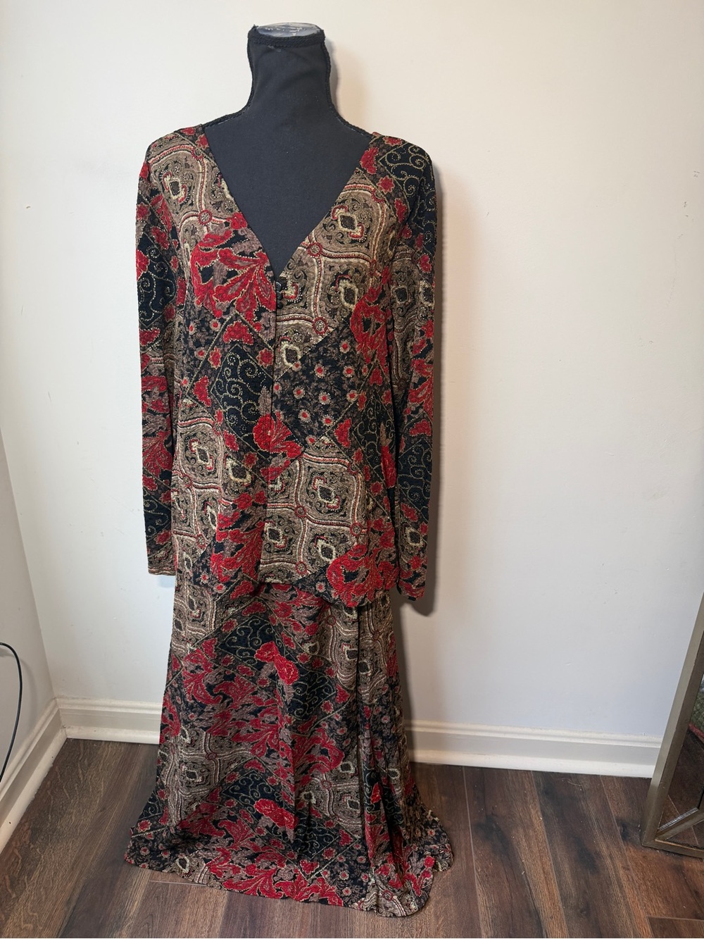 JM Collection 2 Pc Skirt Set XL Top M Skirt Paisley Stretch Career Church